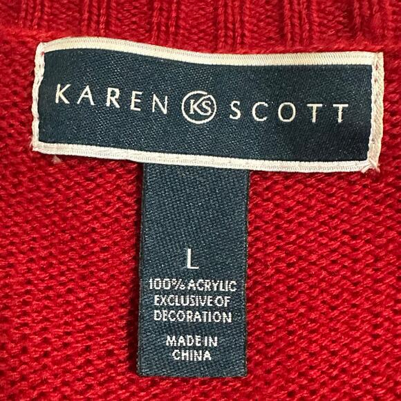Karen Scott Polar Bear Snowflake Christmas Red Sweater Sz L - Picture 3 of 9